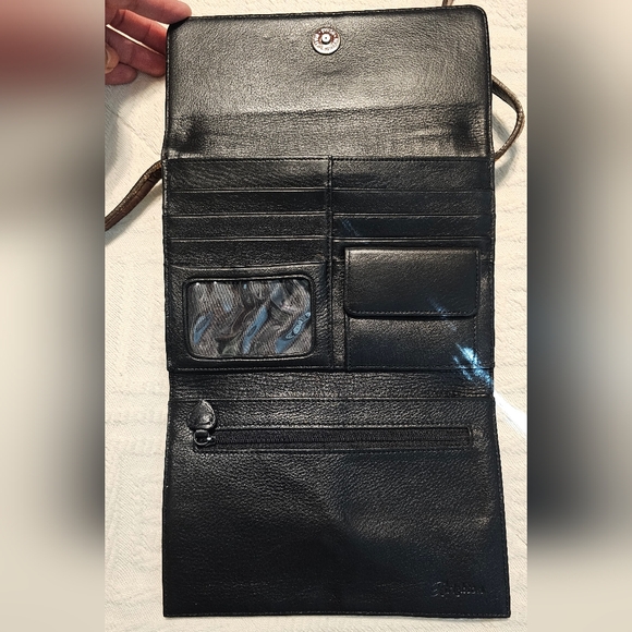 Brighton Pebbled black & Brown Croc Embossed Leather Travel Crossbody EUC - Picture 9 of 16